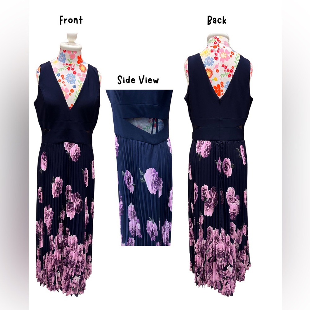 Xscape Blue and Pink Sleeveless V-Neck Sundress